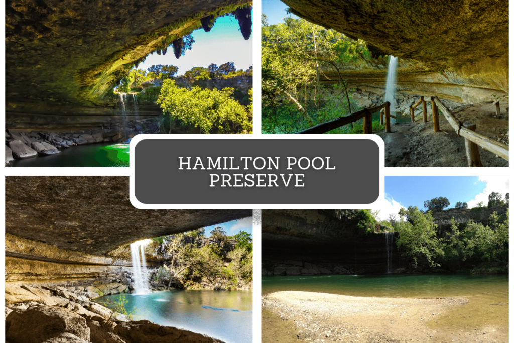 Where is Laura traveling, Hamilton Pool waterfall Collage
